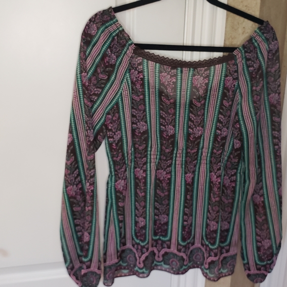Antonio Melani Floral Striped Sheer Boho Peasant Lace Top XS - Picture 4 of 6
